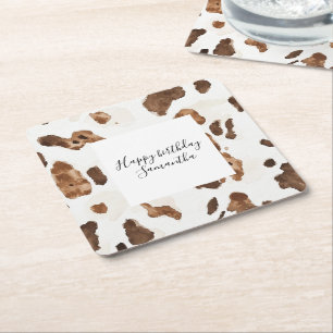 Creamy Brown Chocolate Cow Print Animal Birthday Rechteckiger Pappuntersetzer