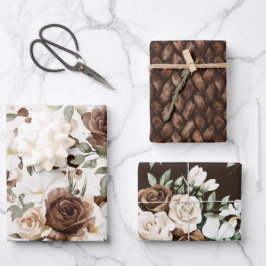 Creamy Brown Chocolate Floral Geburtstag Geschenkpapier Set
