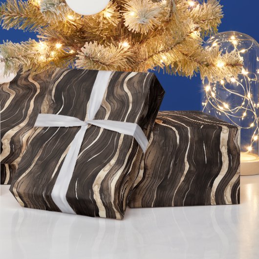 Creamy Brown Chocolate Gold Wavy Stripes Christmas Geschenkpapier (Feiertage)
