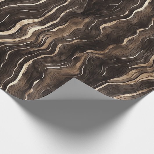 Creamy Brown Chocolate Gold Wavy Stripes Christmas Geschenkpapier (Ecke)
