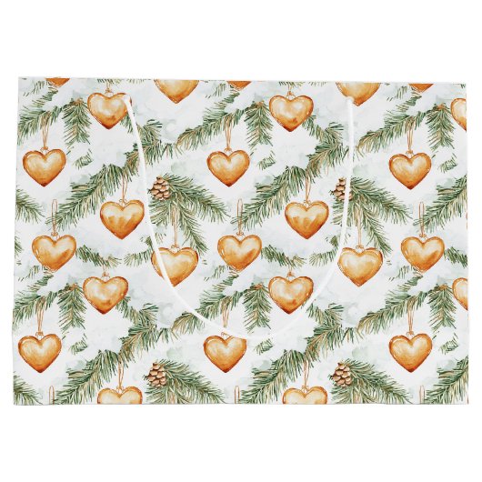 Creamy Caramel Hearts Christmas Tree Branches Große Geschenktüte (Rückseite)