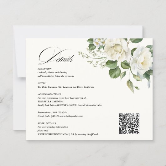 Creamy Floral Eucalyptus QR code Details Wedding (Vorderseite)