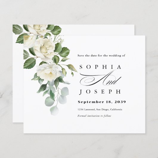 Creamy Floral Eucalyptus Wedding Save the date (Vorne/Hinten)