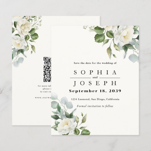 Creamy Floral Eucalyptus Wedding Save the date (Vorne/Hinten)