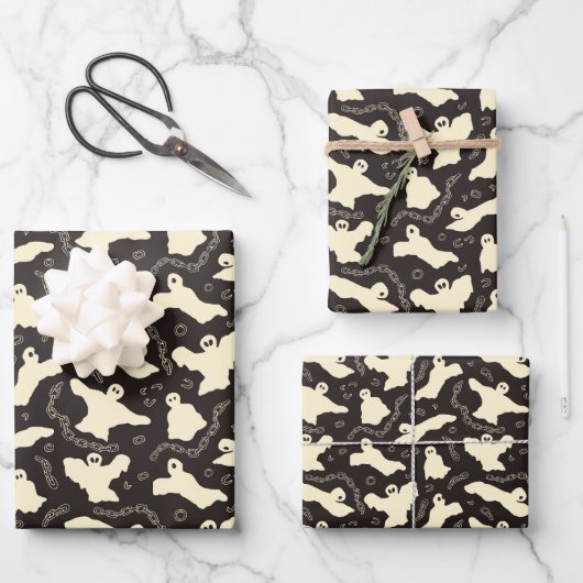 Creamy Ghosts - Halloween-Muster. Geschenkpapier Set (Vorderseite)