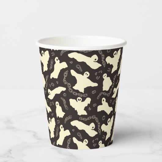 Creamy Ghosts - Halloween-Muster. Pappbecher (Rückseite)