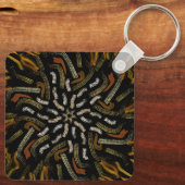 Creamy Golden Yellows Raked Pattern On Black Schlüsselanhänger (Rückseite)