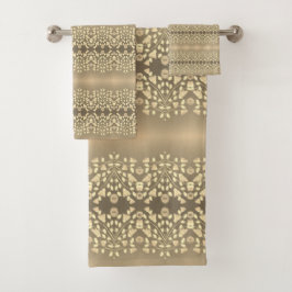 Creamy Gray Brown Gemustert Badhandtuch Set