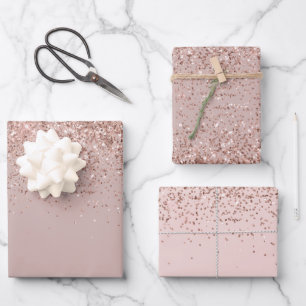 Creamy Mauve Rose Gold Glitzer Sparkle Geschenkpapier Set