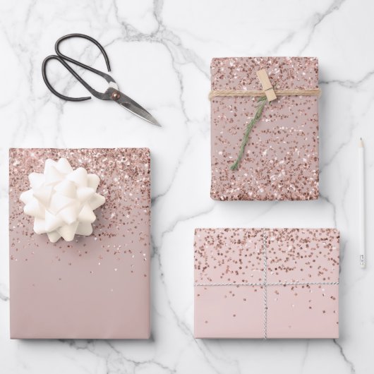 Creamy Mauve Rose Gold Glitzer Sparkle Geschenkpapier Set (Vorderseite)