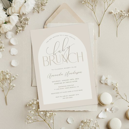 Creamy Neutral Baby Brunch Babydusche Einladung