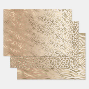 Creamy Peach Gold Leopard Animal Print Geschenkpapier Set