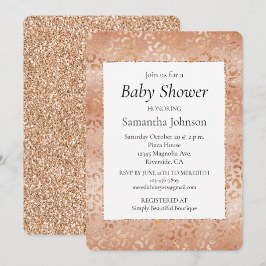 Creamy Peach Rose Blush Leopard Print Einladung (Vorne/Hinten)