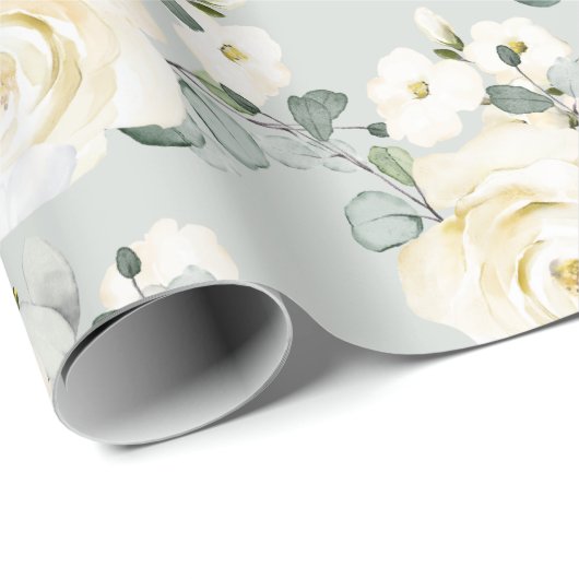 Creamy Peony & Silver Sage Eukalyptus Greenery Geschenkpapier (Rolleneckpunkt)