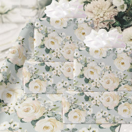 Creamy Peony & Silver Sage Eukalyptus Greenery Geschenkpapier