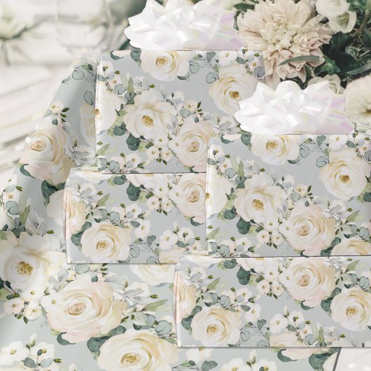 Creamy Peony & Silver Sage Eukalyptus Greenery Geschenkpapier