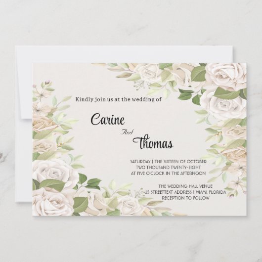Creamy Rose Wedding Template Einladung (Vorderseite)