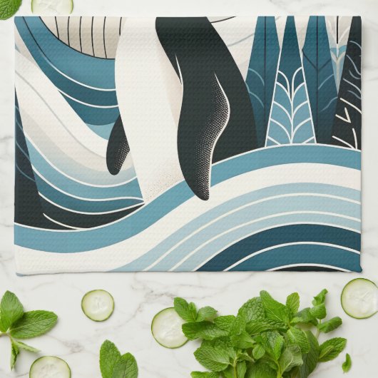 Creamy Sky Blue Pinguin im Eiswinterwald Geschirrtuch (Gefaltet)