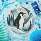 Creamy Sky Blue Pinguin im Eiswinterwald Pappteller (Party)