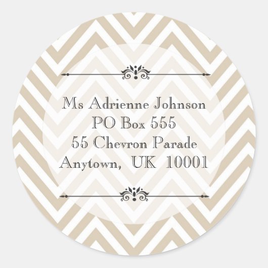 Creamy Tan Zickzack Modern Name Rücksendeadresse Runder Aufkleber (Vorderseite)