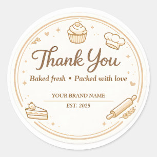 Creamy Vintage Bakery Icons Bäckerei Danke Runder Aufkleber
