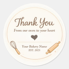 Creamy Whisk and Rolling Pin Bakery Thank You Runder Aufkleber