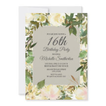 Creamy White Floral Sage Green 16. Geburtstag