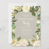 Creamy White Floral Sage Green Empty Nest Party Einladung (Vorderseite)