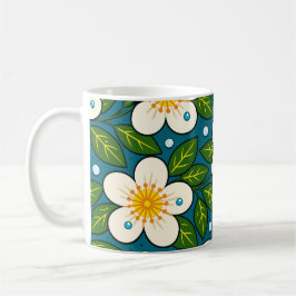 Creamy White Florals Pattern with Green Leaves Kaffeetasse