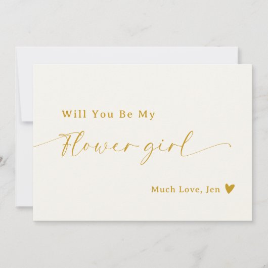 Creamy White Gold Script Flower Girl Vorschlag Car Einladung (Vorderseite)