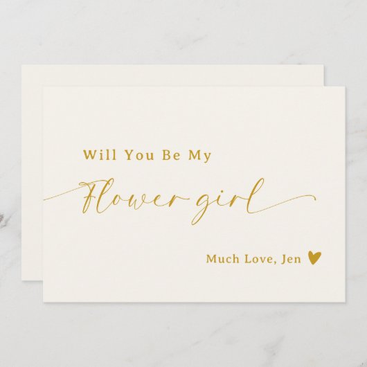 Creamy White Gold Script Flower Girl Vorschlag Car Einladung (Vorne/Hinten)