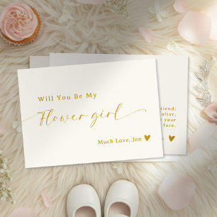 Creamy White Gold Script Flower Girl Vorschlag Car Einladung
