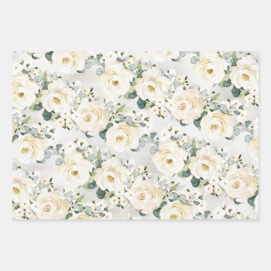 Creamy White Peony & Silver Eukalyptus Greenery Geschenkpapier Set (Vorderseite 2)