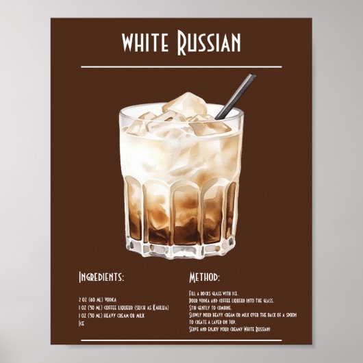 Creamy White Russian Recipe Bar Poster (Vorne)