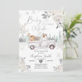 Creamy White Snowflake Floral Truck Baby Dusche Einladung (Stehend Vorderseite)