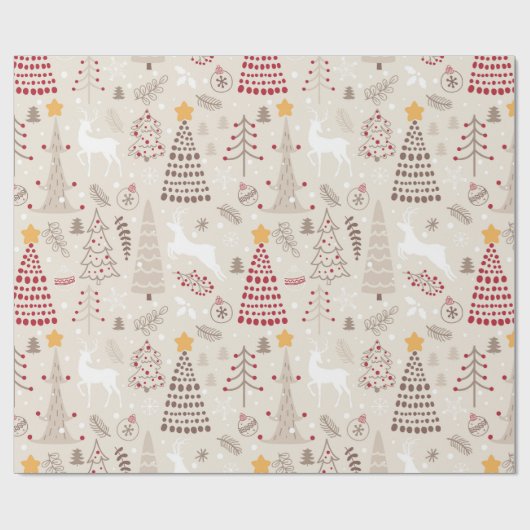 Creamy White, Weihnachtsbaum und Hirsch Geschenkpapier (Flach)