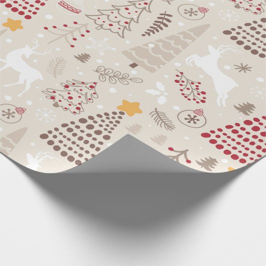 Creamy White, Weihnachtsbaum und Hirsch Geschenkpapier (Ecke)