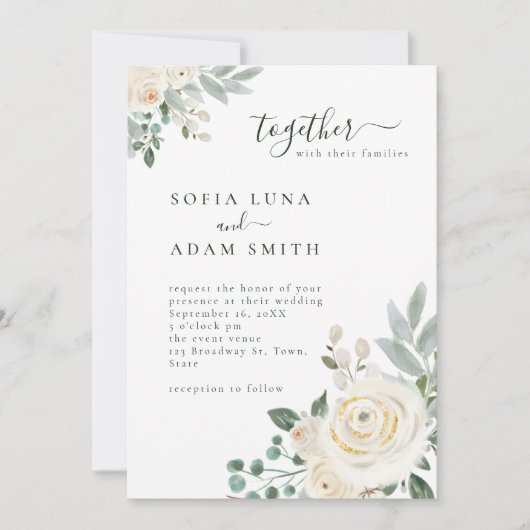Creamy White Winter Floral Wedding Einladung (Vorderseite)