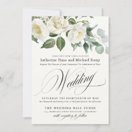 CreamyFloral Eucalyptus Script Calligraphy Wedding Einladung