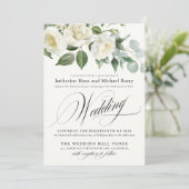 CreamyFloral Eucalyptus Script Calligraphy Wedding Einladung (Stehend Vorderseite)