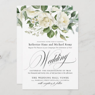 CreamyFloral Eucalyptus Script Calligraphy Wedding Einladung