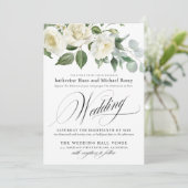 CreamyFloral Eucalyptus Script Calligraphy Wedding Einladung (Stehend Vorderseite)