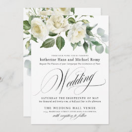 CreamyFloral Eucalyptus Script Calligraphy Wedding Einladung