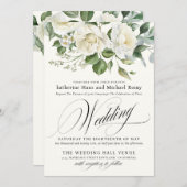 CreamyFloral Eucalyptus Script Calligraphy Wedding Einladung (Vorne/Hinten)