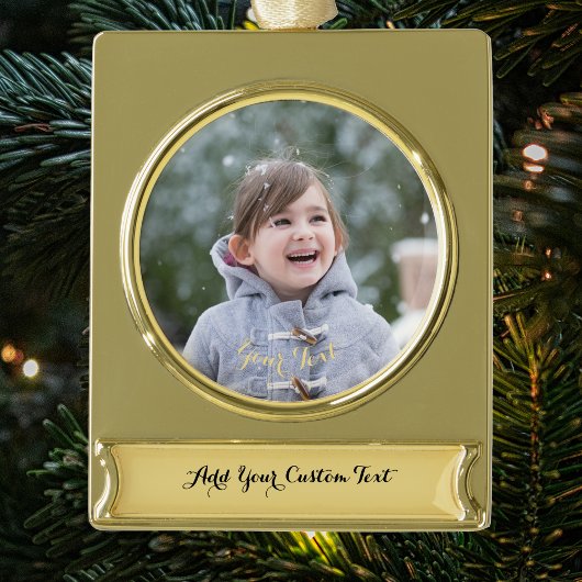 Create Custom Photo Text Keepsake Christmas Decor Banner-Ornament Gold