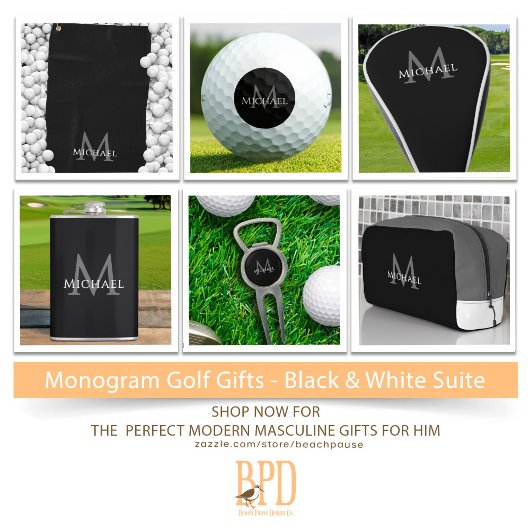 Create Monogram Name Initial Elegant Black Golfball