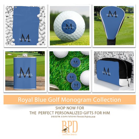 Create Monogram Name Initial Elegant Blue Golfball
