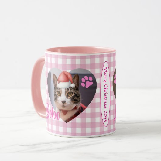 Create Your Cat 2 Photo Cute Typography Christmas Tasse (Vorderseite Links)