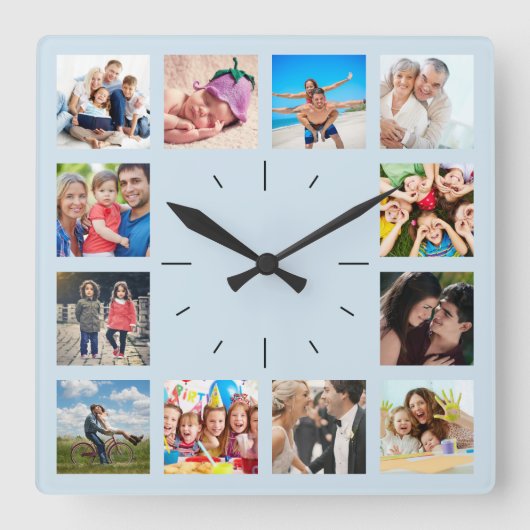 Create Your Custom 12 Foto Klebemories Blue Quadratische Wanduhr (Vorderseite)