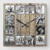 Create Your Custom Photo Collage Rustic Farmhouse Quadratische Wanduhr (Vorderseite)
